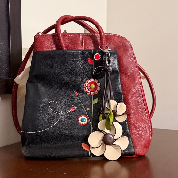Espe Handbags - Elegant Floral Red and Black Women's Backpack